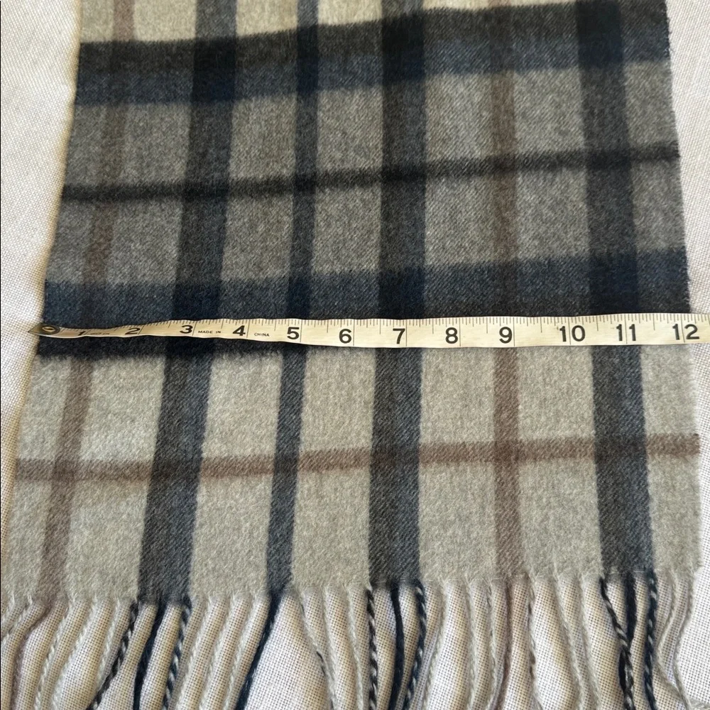 Nordstrom 100% Cashmere Plaid Fringe Scarf 11.5”x78” NEW